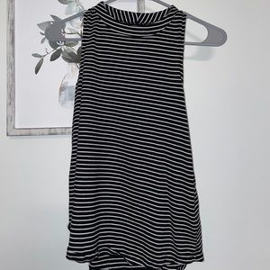 high neck, b&w striped tank top